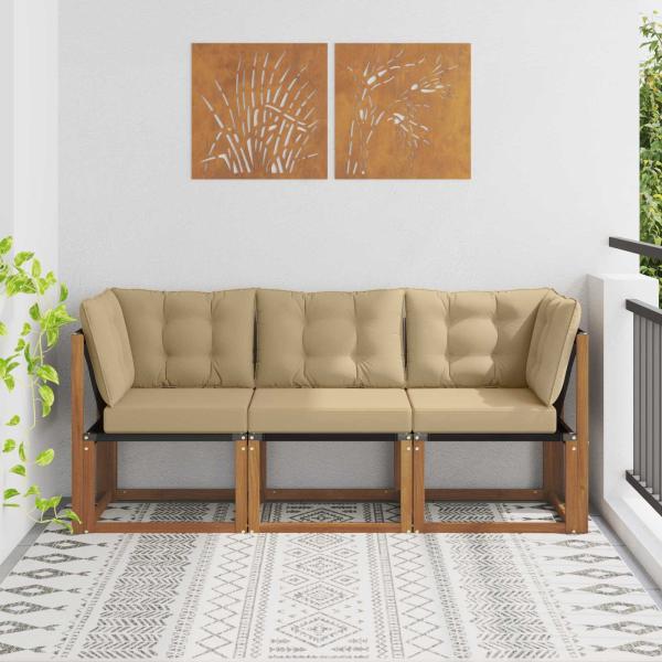 ARDEBO.de - 3 stk. Outdoor Mittel- und Ecksofa Natur