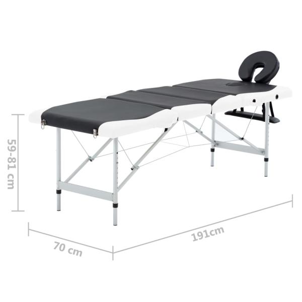 Massageliege Klappbar 4-Zonen Aluminiumgestell Schwarz und Weiß