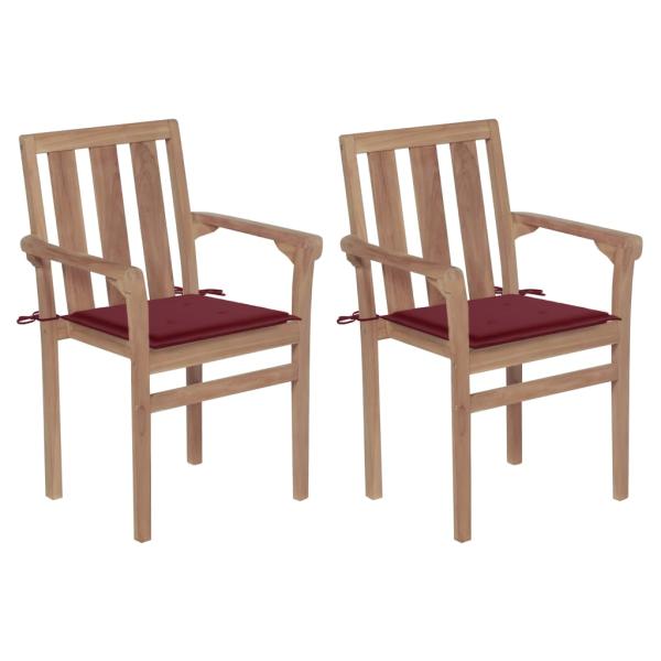 ARDEBO.de - Gartenstühle 2 Stk. mit Weinroten Kissen Teak Massivholz