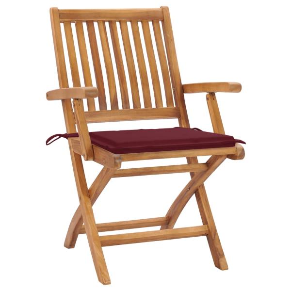 Gartenstühle 2 Stk. mit Weinroten Kissen Teak Massivholz