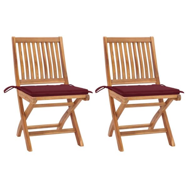 ARDEBO.de - Gartenstühle 2 Stk. mit Weinroten Kissen Teak Massivholz