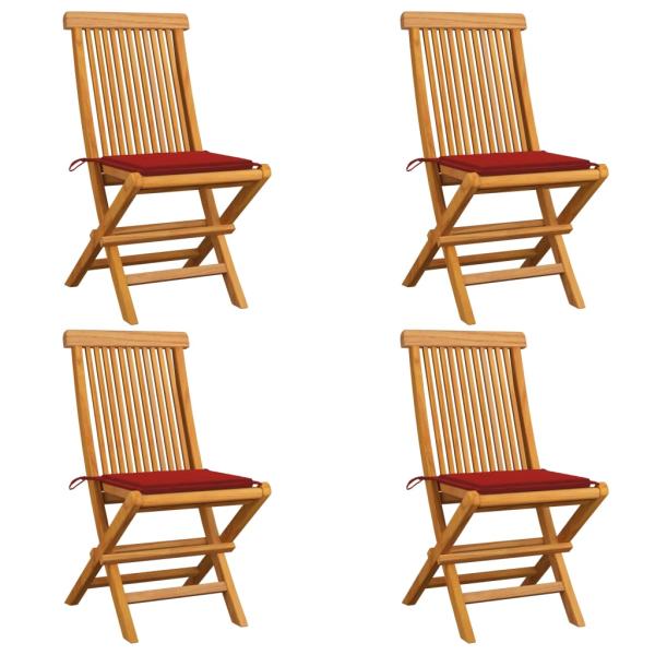 ARDEBO.de - Gartenstühle mit Roten Kissen 4 Stk. Teak Massivholz