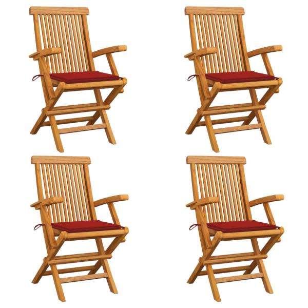ARDEBO.de - Gartenstühle mit Roten Kissen 4 Stk. Massivholz Teak