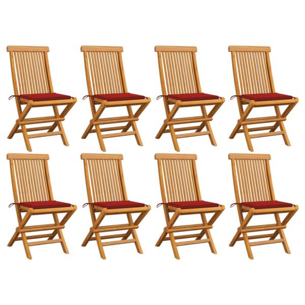 ARDEBO.de - Gartenstühle mit Roten Kissen 8 Stk. Massivholz Teak