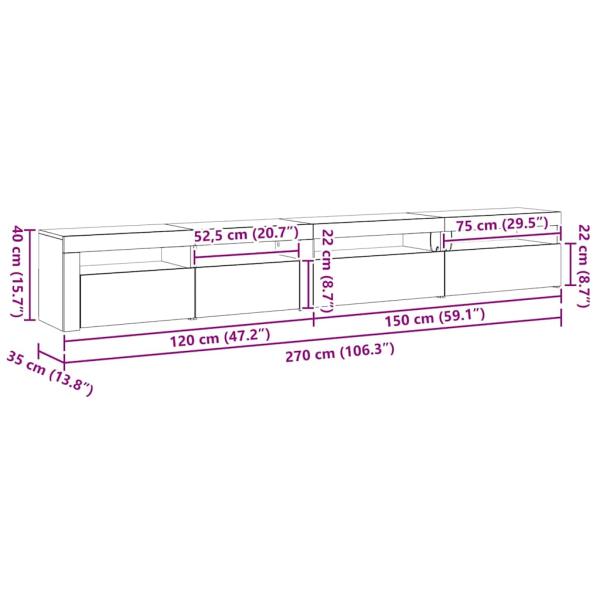 TV-Schrankset 3 pcs Schwarz Eichen-Optik 270 x 35 x 40 cm