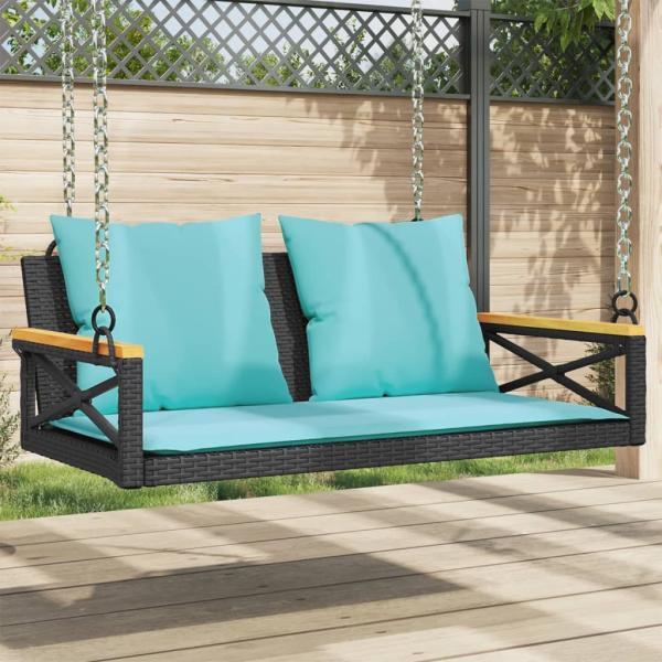 ARDEBO.de - Hängebank mit Kissen Schwarz 109x62x40 cm Poly Rattan