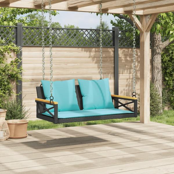 Hängebank mit Kissen Schwarz 109x62x40 cm Poly Rattan
