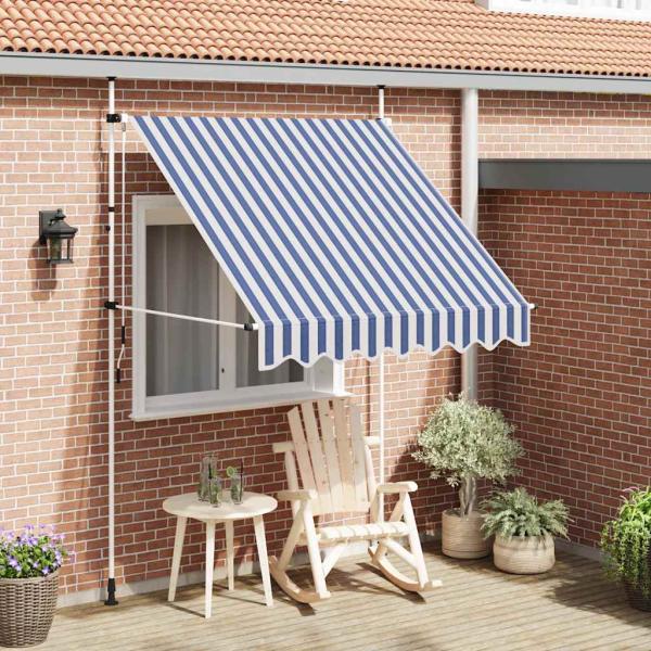 ARDEBO.de - Einziehbare Markise Handbetrieben 200 cm Blau/Weiß Gestreift