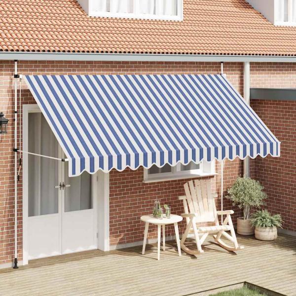 ARDEBO.de - Einziehbare Markise Handbetrieben 400 cm Blau/Weiß Gestreift