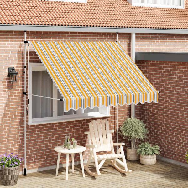 ARDEBO.de - Einziehbare Markise Handbetrieben 250 cm Gelb/Blau Gestreift