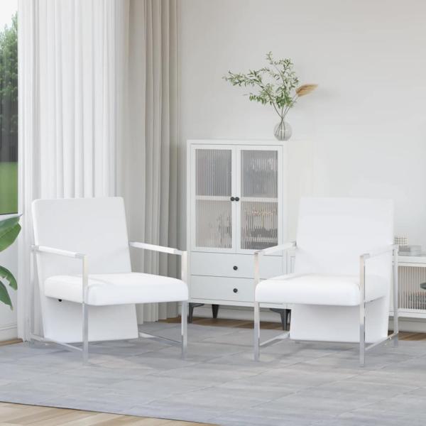 Sessel 2 Stk. Verchromtes Gestell Weiß Kunstleder