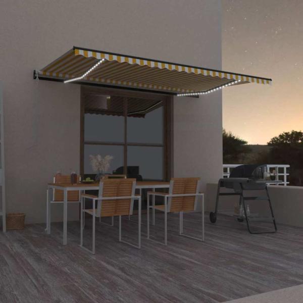 ARDEBO.de - Automatische Markise mit LED & Windsensor 500x350 cm Gelb/Weiß