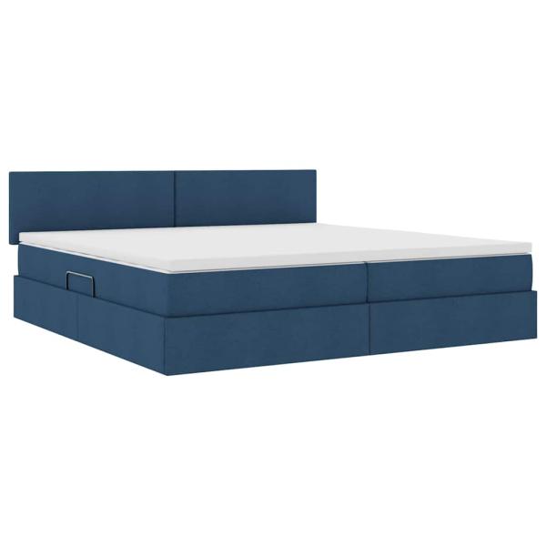 Aufbewahrungsbett mit Matratze Blau 200 x 200 cm Samt