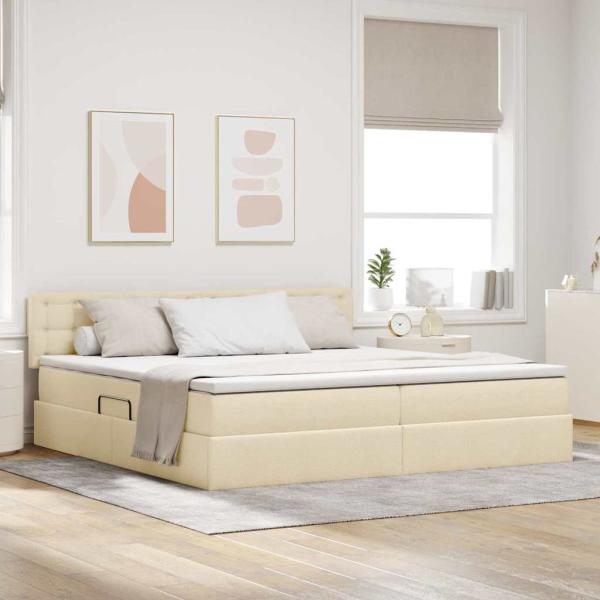 ARDEBO.de - Aufbewahrungsbett mit Matratze Creme 200 x 200 cm Samt