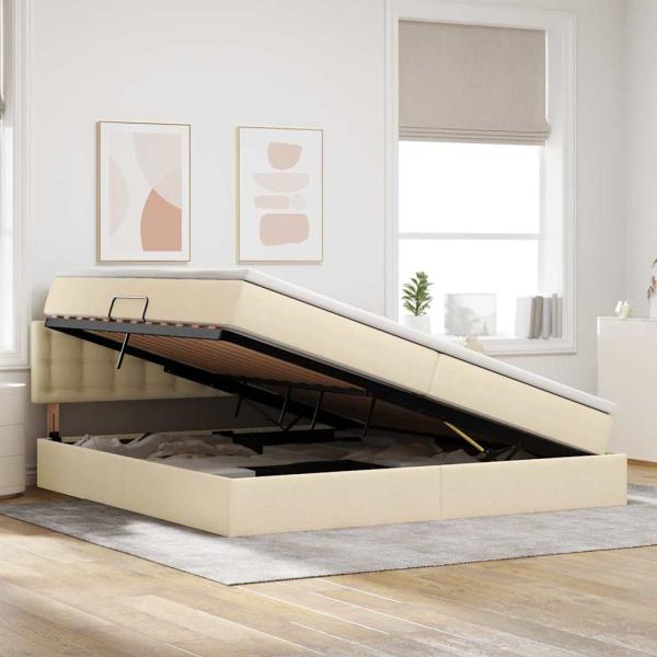 Aufbewahrungsbett mit Matratze Creme 200 x 200 cm Samt