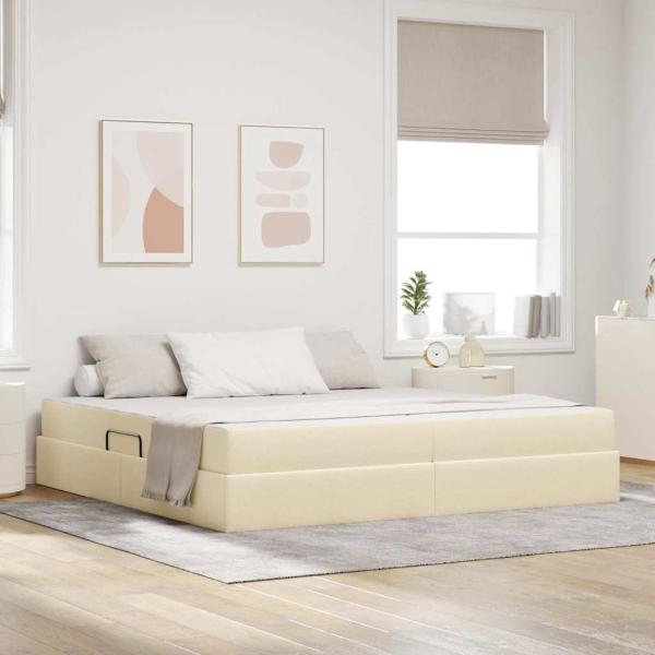ARDEBO.de - Aufbewahrungsbett mit Matratze Creme 200 x 200 cm Polyester