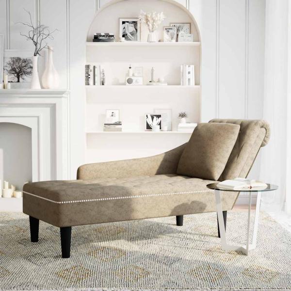 Chaiselongue mit Kissen Rechter Armlehne Hellgrau Kunstleder