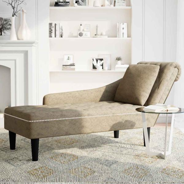 Chaiselongue mit Kissen Rechter Armlehne Hellgrau Kunstleder