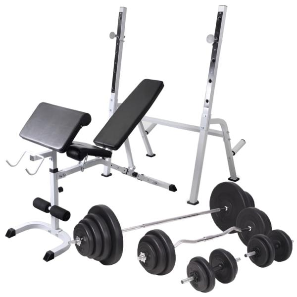 ARDEBO.de - Hantelbank mit Ablage, Langhantel und Kurzhantel-Set 120 kg