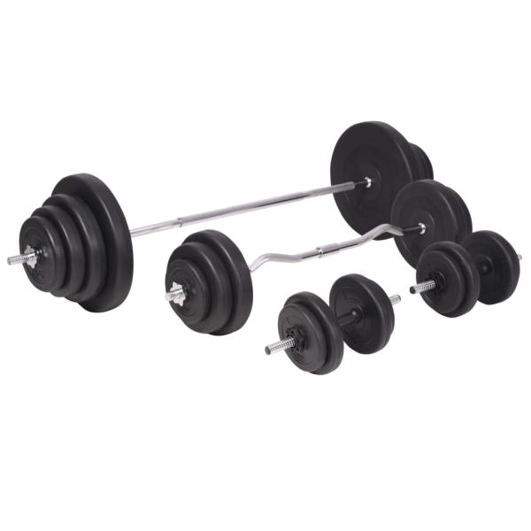 Hantelbank mit Ablage, Langhantel und Kurzhantel-Set 120 kg