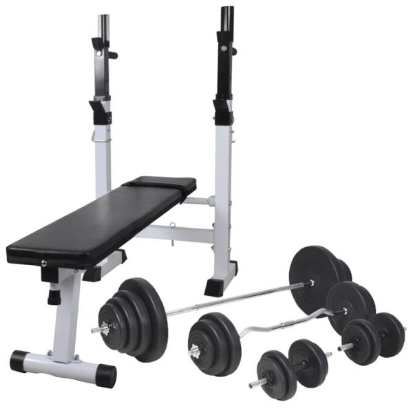 Hantelbank mit Ablage, Langhantel und Kurzhantel-Set 120 kg