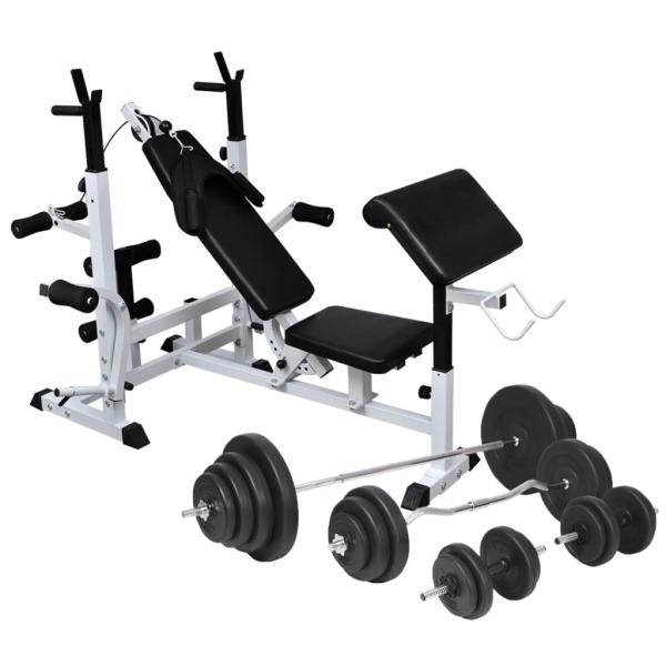 ARDEBO.de - Hantelbank mit Ablage, Langhantel und Kurzhantel-Set 120 kg