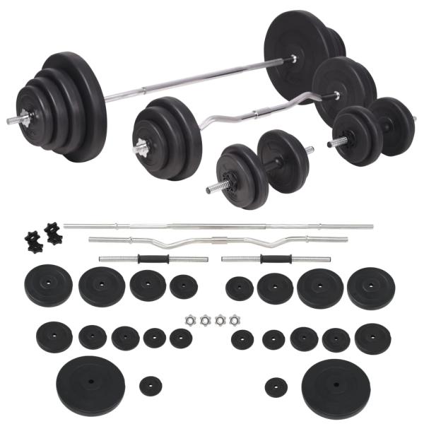 Hantelbank mit Ablage, Langhantel und Kurzhantel-Set 120 kg