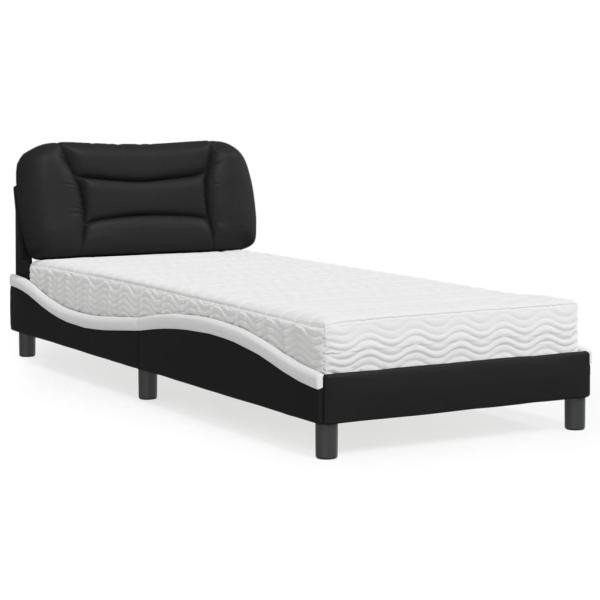 ARDEBO.de - Bett mit Matratze "Hvar" Schwarz und Weiß 80x200 cm Kunstleder