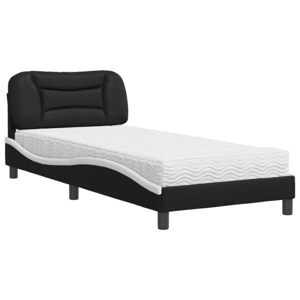 Bett mit Matratze "Hvar" Schwarz und Weiß 80x200 cm Kunstleder