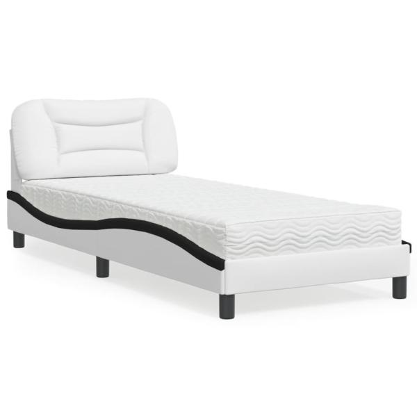 ARDEBO.de - Bett mit Matratze "Hvar" Weiß und Schwarz 80x200 cm Kunstleder