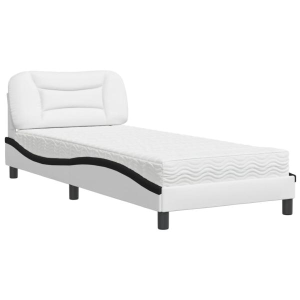 Bett mit Matratze "Hvar" Weiß und Schwarz 80x200 cm Kunstleder