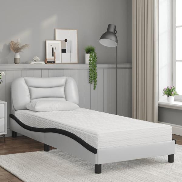 Bett mit Matratze "Hvar" Weiß und Schwarz 80x200 cm Kunstleder