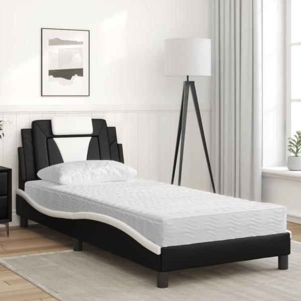 Bett "Viana" mit Matratze Schwarz und Weiß 80x200 cm Kunstleder