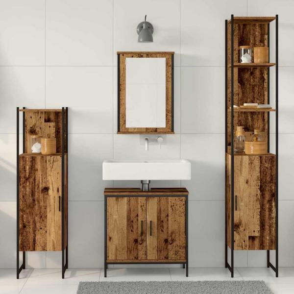 Badezimmermöbel-Set mit Regal mit Tür 4 pcs Braun Holzwerkstoff