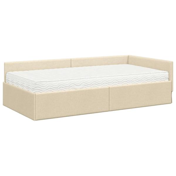Eckbettgestell mit Matratze Sonstiges 2 Stk. Creme Stoff