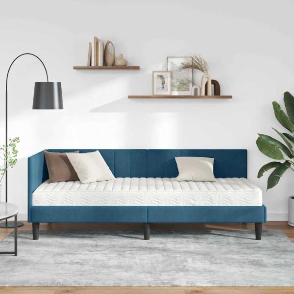 Eckbettgestell mit Matratze mit Kopfteil 2 stk. Blau Samt