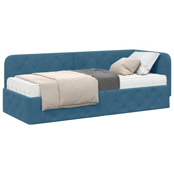Eckbettgestell Blau 80 x 200 cm Samt