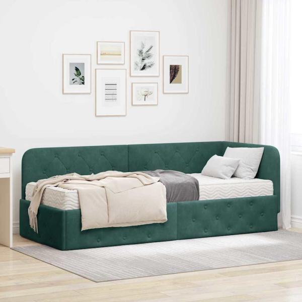 ARDEBO.de - Eckbettgestell Dunkelgrün 80 x 200 cm Samt