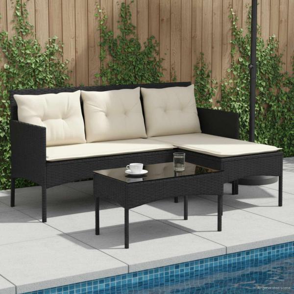 ARDEBO.de - Gartensofa-set 2 stk. Schwarz und Creme Poly-Rattan