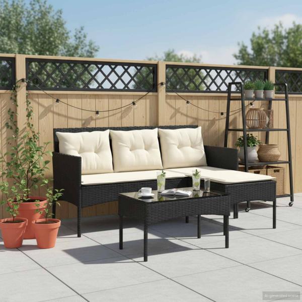 Gartensofa-set 2 stk. Schwarz und Creme Poly-Rattan