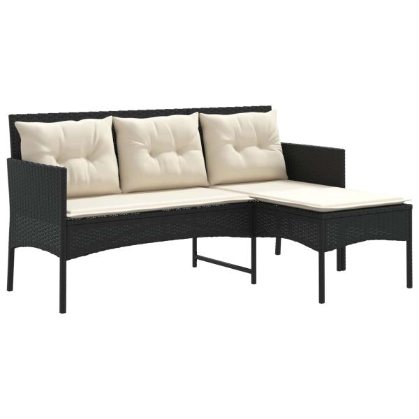 Gartensofa-set 2 stk. Schwarz und Creme Poly-Rattan