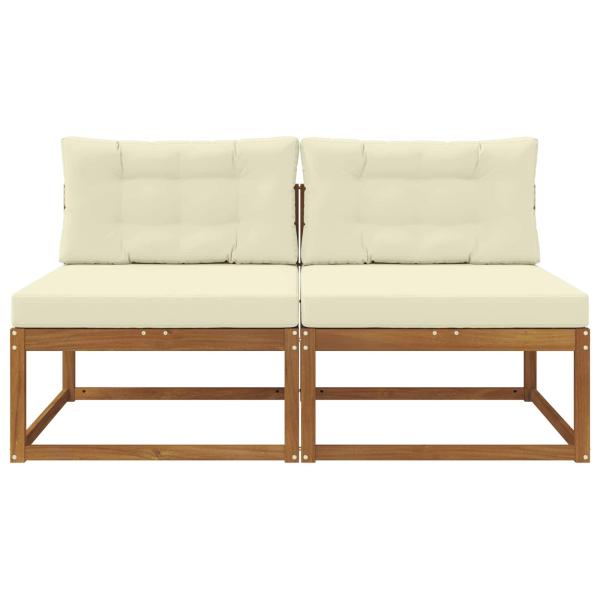 Outdoor Mittelsofa mit Kissen 2 Stück Natur