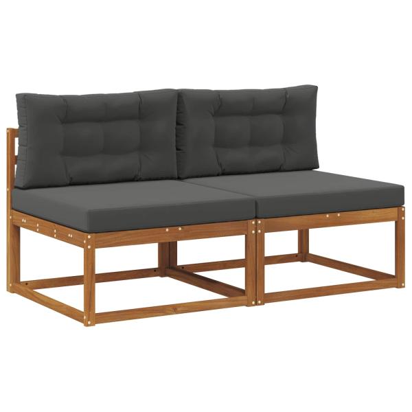 Outdoor Mittelsofa mit Kissen 2 Stück Natur