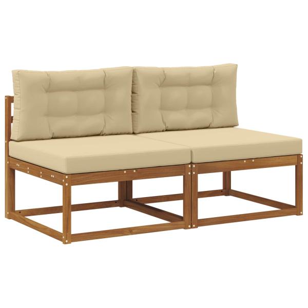 Outdoor Mittelsofa mit Kissen 2 Stück Natur