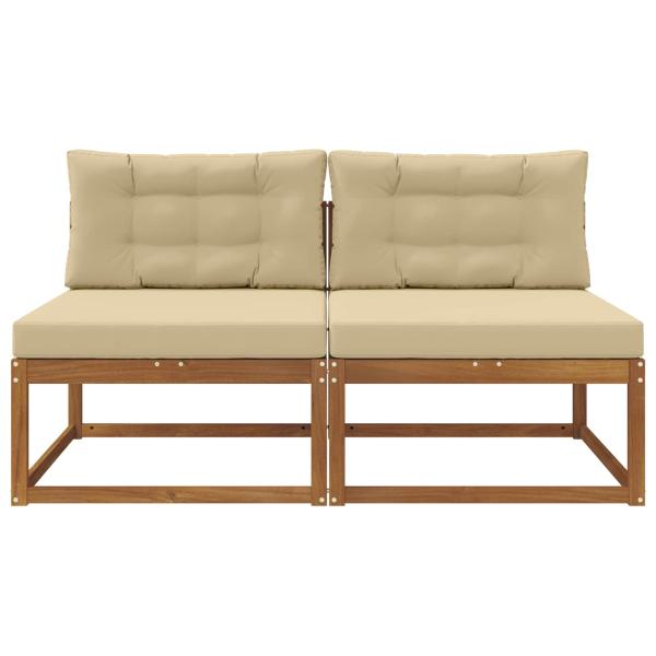 Outdoor Mittelsofa mit Kissen 2 Stück Natur
