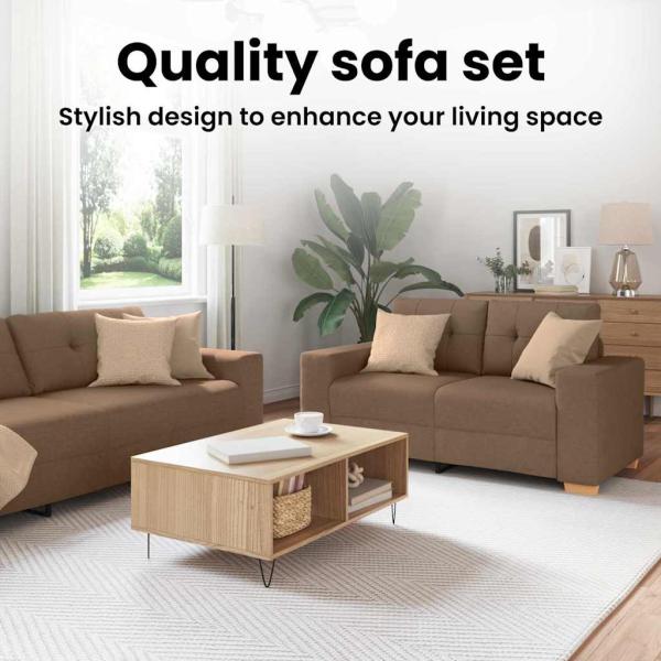 Sofa 3 pcs Braun 221 x 80 x 80 cm Leinenmischgewebe
