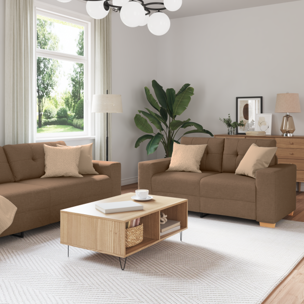 Sofa 3 pcs Braun 221 x 80 x 80 cm Leinenmischgewebe