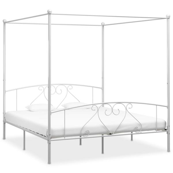 ARDEBO.de - Himmelbett-Gestell Weiß Metall 200 x 200 cm
