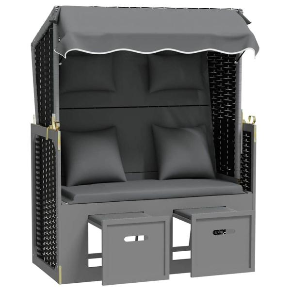 Strandkorb mit Kissen Poly Rattan Massivholz Anthrazit Schwarz