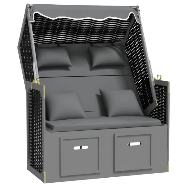 Strandkorb mit Kissen Poly Rattan Massivholz Anthrazit Schwarz
